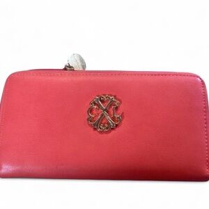 Christian Lacroix Coral-Red Zip Around Wallet with Gold Logo